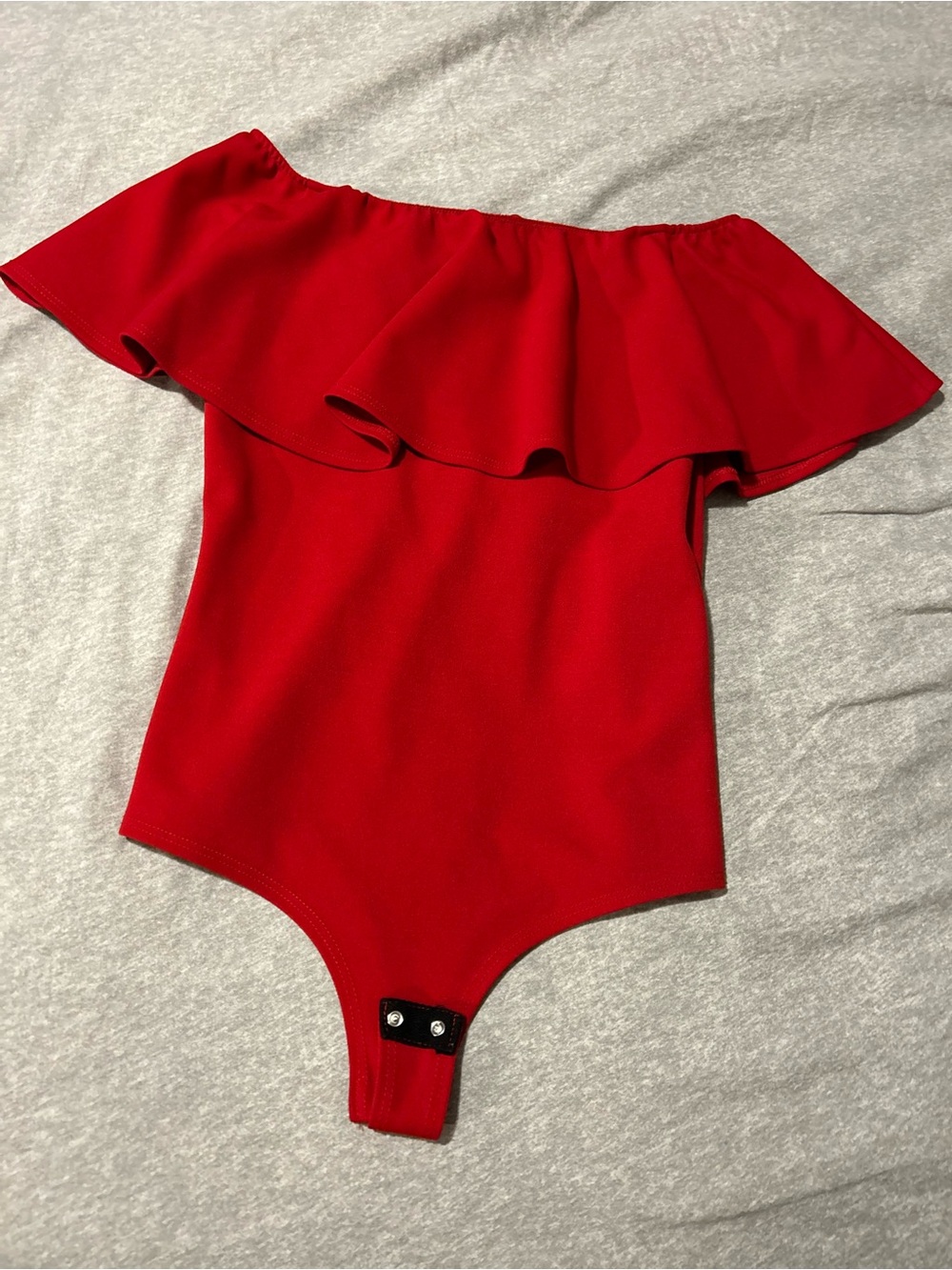 Red Ruffle Off-Shoulder One-Piece Bodysuit